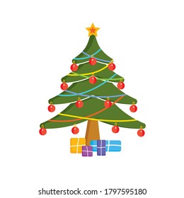 Simple christmas tree with presents. Vector illustration.