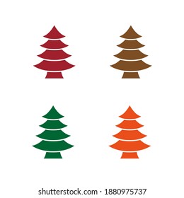 Simple Christmas Tree Seamless Vector Patterns. White Tree Isolated on a Dark Green and Red Background. Lovely Winter Holidays Print.