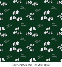 Simple Christmas Tree Seamless Vector Patterns. White Tree Isolated on a Dark Green and Red Background. Lovely Winter Holidays Print
