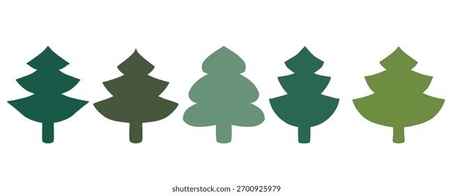 Conjunto de árvore de Natal simples. Christmas Hand desenhado rabiscar diferentes formas de árvore. Ilustração de vetor de estoque isolada em um fundo branco.