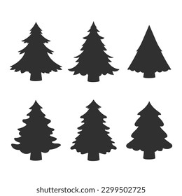 Simple Christmas tree silhouette, cartoon silhouette, illustration, for clipping, for design, isolated on white background