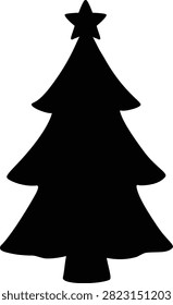 Simple Christmas tree silhouette template vector.
Black Christmas Tree Icon.
Holiday Evergreen Tree Silhouette.
Laser cutting.
Transparent background.