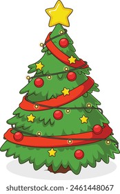 Simple Christmas tree with star decoration at the top vector illustration