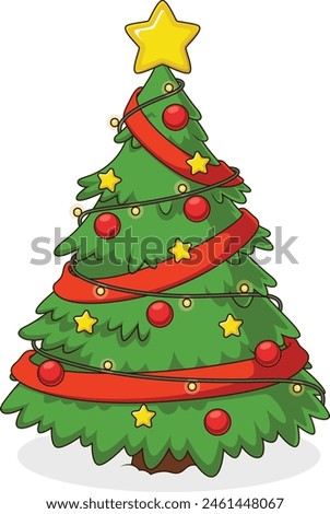 Simple Christmas tree with star decoration at the top vector illustration