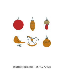 Simple Christmas tree toy illustration in minimalistic colors, perfect for holiday decor and cards. Ideal for holiday decor, gift cards, winter designs and festive designs