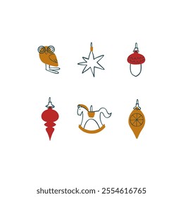 Simple Christmas tree toy illustration in minimalistic colors, perfect for holiday decor and cards. Ideal for holiday decor, gift cards, winter designs and festive designs