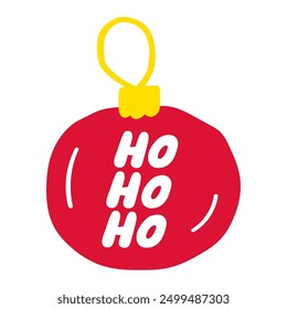 Juguete simple del árbol de Navidad con las palabras - ho ho ho. Concepto divertido para las vacaciones. Ilustración dibujada a mano sobre fondo blanco. 