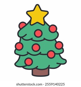 Simple Christmas tree vector cartoon icon isolated on a white background.