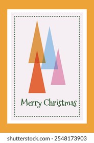 Simple Christmas trees background, geometric minimalist style. Happy new year banner. Xmas tree