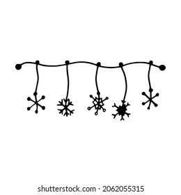 Einfache Weihnachts-Vektorgarage im Doodle-Stil. Handgezeichnete Illustration mit schwarzem Liner im Kunststil. Design für Neujahr, Winter, Weihnachten