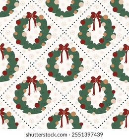 Simple Christmas vector seamless pattern. Christmas wreath illustration. Pattern in swatches. Vector illustration