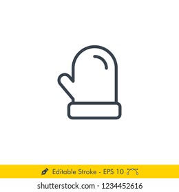 Simple Christmas Winter Mitten Icon / Vector - In Line / Stroke Design