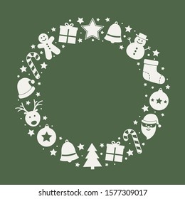 Simple Christmas wreath with decorations on background with copyspace. Vector