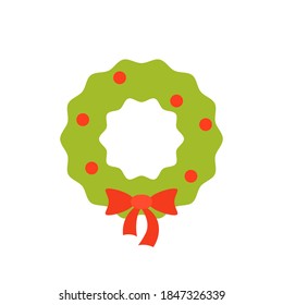 Simple Christmas Wreath Flat Icon. Clipart Image Isolated On White Background.