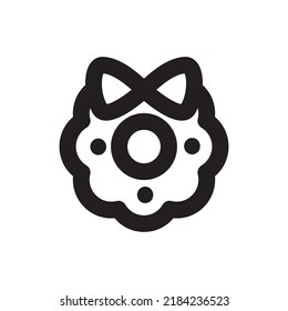 Simple Christmas wreath icon, Vector outline icon on white background.