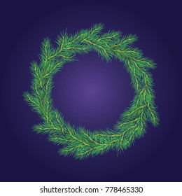 Simple Christmas Wreath Made of Naturalistic Looking Pine no decoration on dark background