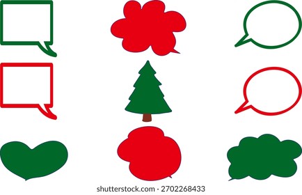 Simple Christmas-colored frame set, speech bubble set