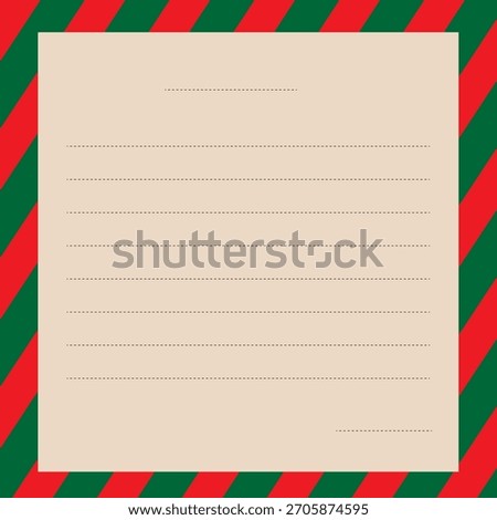 A simple Christmas-themed lined paper featuring a bold green and orange diagonal striped border, providing a clean and festive writing space perfect for notes, messages, or holiday letters.
