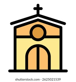 Simple church building with cross on roof representing christianity, faith, and religious architecture