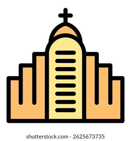 Construção de igreja simples com cruz, representando o cristianismo, religião, fé, culto e comunidade