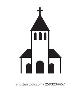 Simple Church Building Icon Black and White Steeple Illustration
