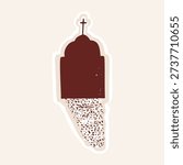 Simple church with cross block print illustration. Hand drawn isolated vector motif for christian religious concept. Bold silhouette stylised design element