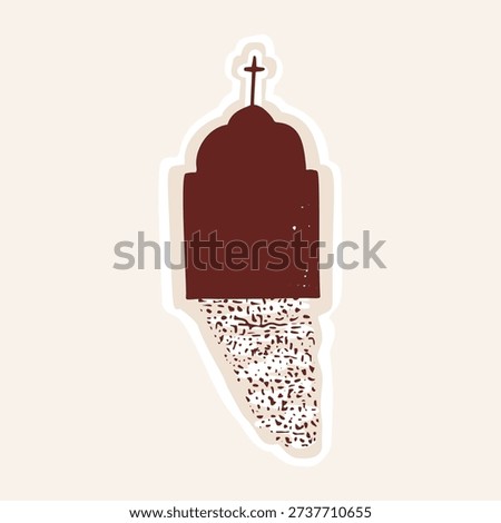 Simple church with cross block print illustration. Hand drawn isolated vector motif for christian religious concept. Bold silhouette stylised design element