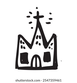 ilustração de estilo de esboço infantil desenhado à mão de igreja simples