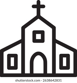 Simple Church Icon with Cross on Top in Black and White