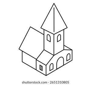 Vector de ilustración isométrica de iglesia simple