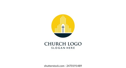 Einfaches Kirchenlogo-Design mit einzigartigem Konzept, Premium-Vektorgrafik
