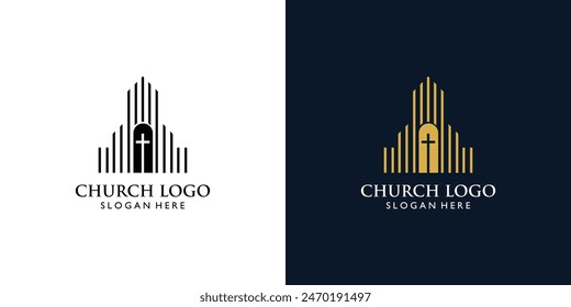 Diseño simple del logotipo de la iglesia con el concepto único, Vector de Premium