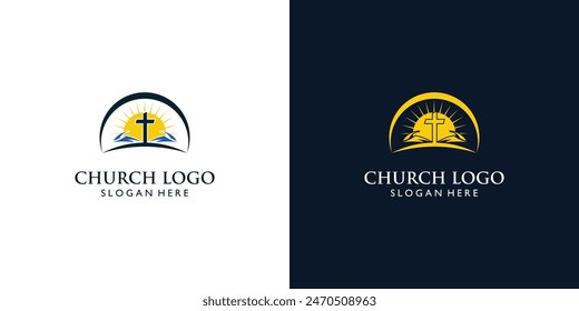 Simple church logo design with unique concept, Premium vector
