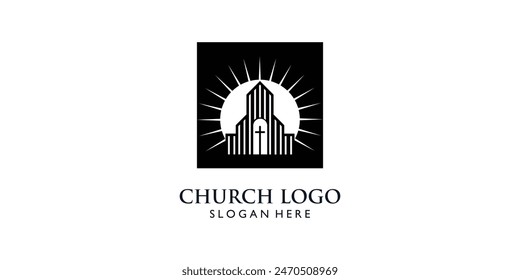 Simple church logo design with unique concept, Premium vector