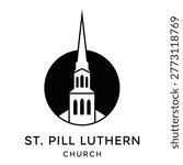 Simple church steeple icon with circular background and text icon