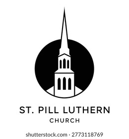 Simple church steeple icon with circular background and text icon