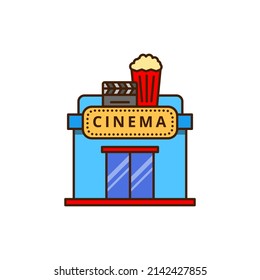 Simple cinema building vector illustration isolated on white background. Cinema building icon in colorful style