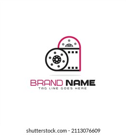 cine simple con diseño de logotipo de corazón en línea de estilo, logotipo de amor de película, registro de boda de medios, valentina, momento precioso, relación, plantilla de vector
