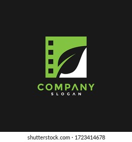 simple cinema and leaf logo