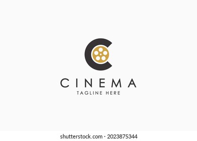 Simple Cinema Logo. Geometric Initial Letter C with Films Roll inside isolated on White Background. Flat Vector Logo Design Template Element usable for Video and Movie Logos.