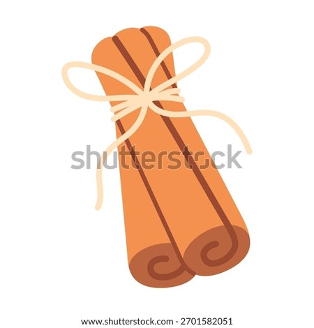 Simple cinnamon sticks illustration representing warm autumn aroma and cozy seasonal vibe. For fall food design, baking and spice projects. Flat vector. Hand drawn. Isolated background.