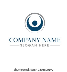 simple circle abstract people with wings logo template