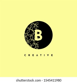 simple circle B logo letter with half patterned creative design concept isolated on yellow background