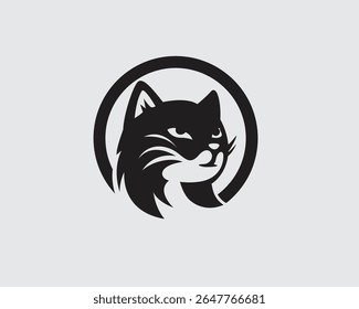simple circle black silhouette head cat logo icon symbol design template illustration inspiration