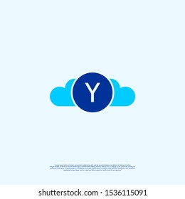 simple circle with blue circle Y logotype creative design isolated on blue background