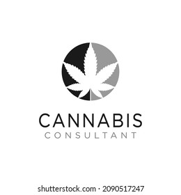 Simple Circle Cannabis Leaf logo design