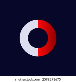 A simple circle divided into two equal halves with a striking red and white color contrast.
