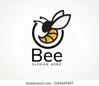 Simple circle flying bee logo design template illustration inspiration