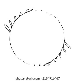 Einfaches Rahmenbild mit eleganten Blättern, Zweig und floralem Boho Element, Doodle-Stil. Vektorgrafik einzeln auf weißem Hintergrund. Handgezeichnete Blumenreste.