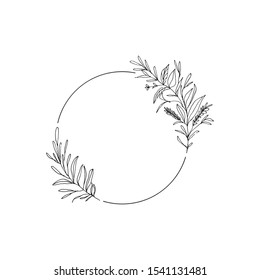 Simple circle frame with floral element. Vector design for logo element, premade design, greeting card, wedding invitation.